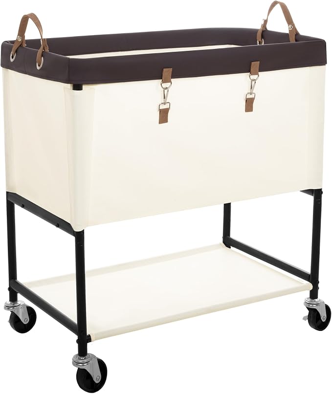 StorageWorks Laundry Cart, 2 Tier Rolling Basket with Wheels, 46 Gal, Beige by StorageWorks