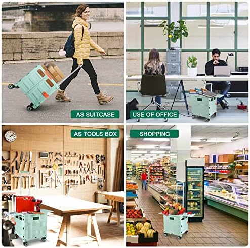 Foldable Utility Cart Folding Portable Rolling Crate with Magnetic Extended Lid,360°Rotate Wheels,176LBS Load Capacity,Heavy Duty Durable Dolly Cart for Teacher Tourist Shopping Office Outdoor - Image 4