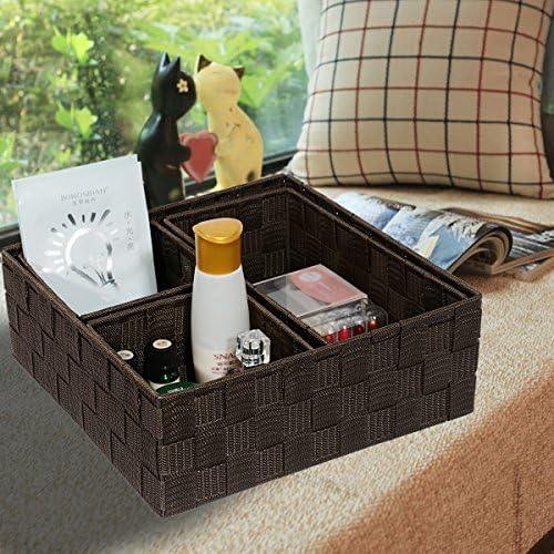 Posprica Woven Storage Baskets for Organizing, Small Baskets Cube Bin Container Tote Organizer Divider for Drawer, Closet, Shelf, Dresser, Set of 4(Brown) - Image 2