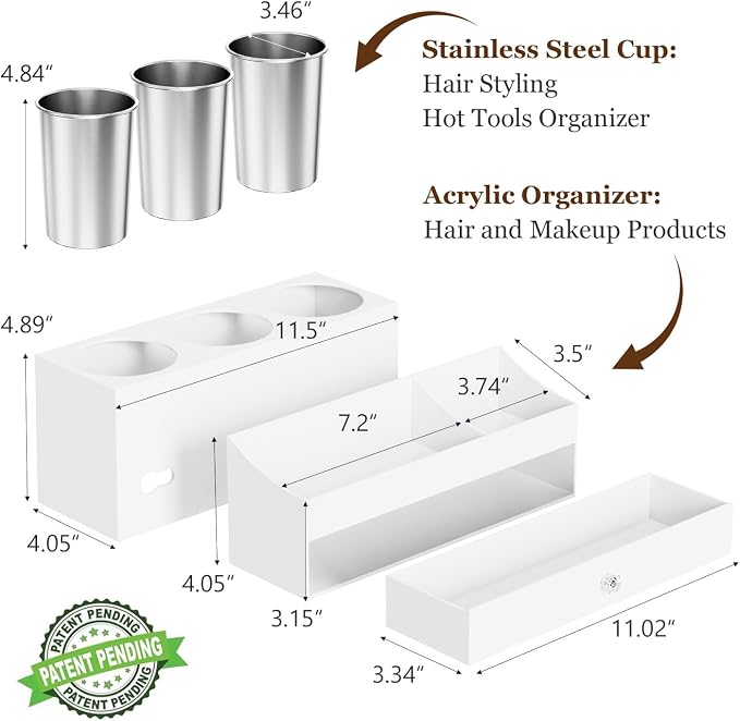 GFWARE Hot Hair Styling Tool Organizer with Drawer & 3 Cooling Cups, White - Image 7