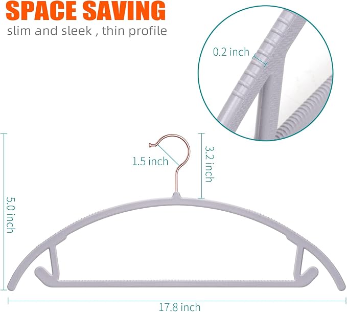 OIKA 50 Pack No-Bump Plastic Clothes Hangers, Gray, Non-Slip, Space-Saving - Image 2