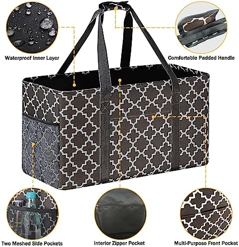 GhvyenntteS Extra Large Utility Tote Bag - Stand Up Utility Tote with Metal Wire Frame & Hard Bottom Board, Reusable Grocery Bags With Handles for Storage, Picnics, Beach, Pool, Laundry, Car, Camping - Image 6