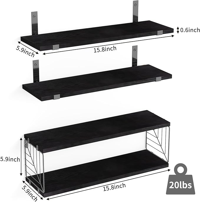 Fixwal 3+1 Tier Bathroom Floating Shelves Over Toilet, Black - Image 3