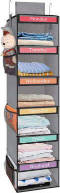 Fixwal Weekly Kids Clothes Organizer 6-Shelf Hanging Closet Storage Grey | Nonwoven Fabric, 6 Daily Shelves, 6 Mesh Side Pockets, 2 Metal Hooks, Foldable Design, for Kids Outfits and Accessories by Fixwal