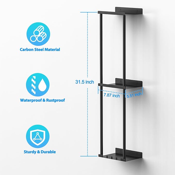 Liuoud Towel Rack for Bathroom, Wall Mounted Vertical Rolled Towel Storage Organizer Holder with Shelf, Holds Up 6 Large Bath Sheets, Black - Image 2