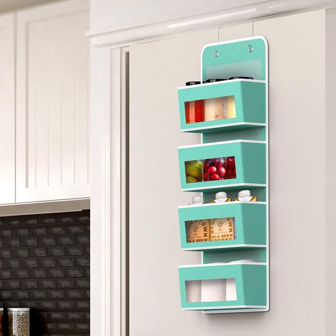Simple Houseware 4 Clear Pocket Over Door Hanging Organizer, Turquoise - Image 3