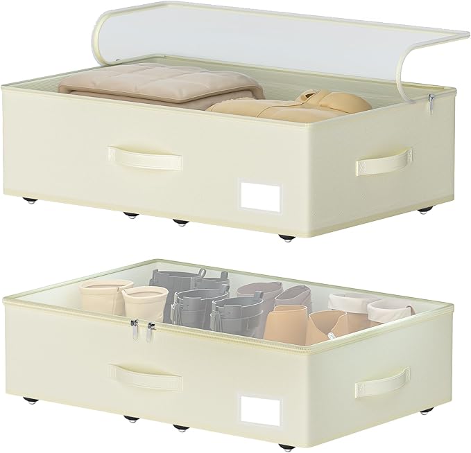 EE-RoomWorld Under Bed Storage with Wheels, No Assemble Required 7.5 inches height Under Bed Storage bins,Large capacity Rolling Underbed Shoe Storage containers，dorm underbed storage drawers by EASIERLIFEENJOYWORLDBEAUTY