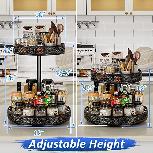 2 Tier Lazy Susan Organizer - Adjustable Rotating Spice Rack 12 inch - Image 3
