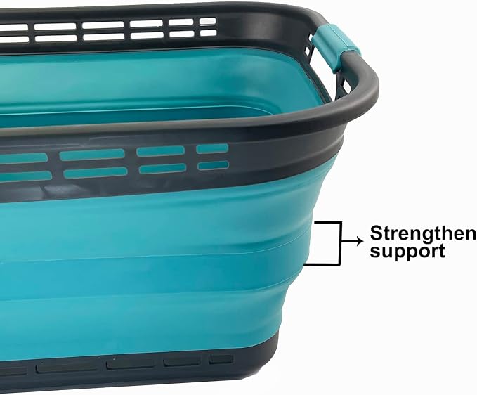 SAMMART 42L (11 Galloons) Collapsible Plastic Laundry Basket - Foldable Pop Up Storage Container/Organizer - Portable Washing Tub - Space Saving Hamper/Basket[BPA Free] (Grey/Crystal Blue (Set of 2)) - Image 5