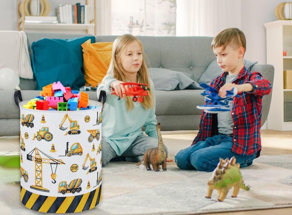 ESSME Kids Laundry Basket,Car Hamper Collapsible Canvas Waterproof Storage Bin for Boys, Nursery Hamper,Gift Baskets,toy bins(Engineering vehicle) - Image 6