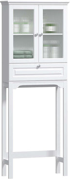 Spirich Over the Toilet Storage Cabinet with Moru Glass Doors, White - Image 7