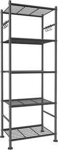 Sakugi 5-Tier Storage Rack Organizer with Hooks, Heavy Duty Metal Garage Rack with Leveling Feet, Freestanding Utility Rack for Bedroom, Balcony and Garage, 18.1"×12.4"×56.8", Black by Sakugi