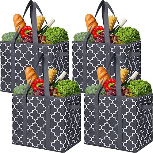 Reusable Grocery Bags 4Pack Foldable Washable Large Storage Bins, Dark Grey by WiseLife