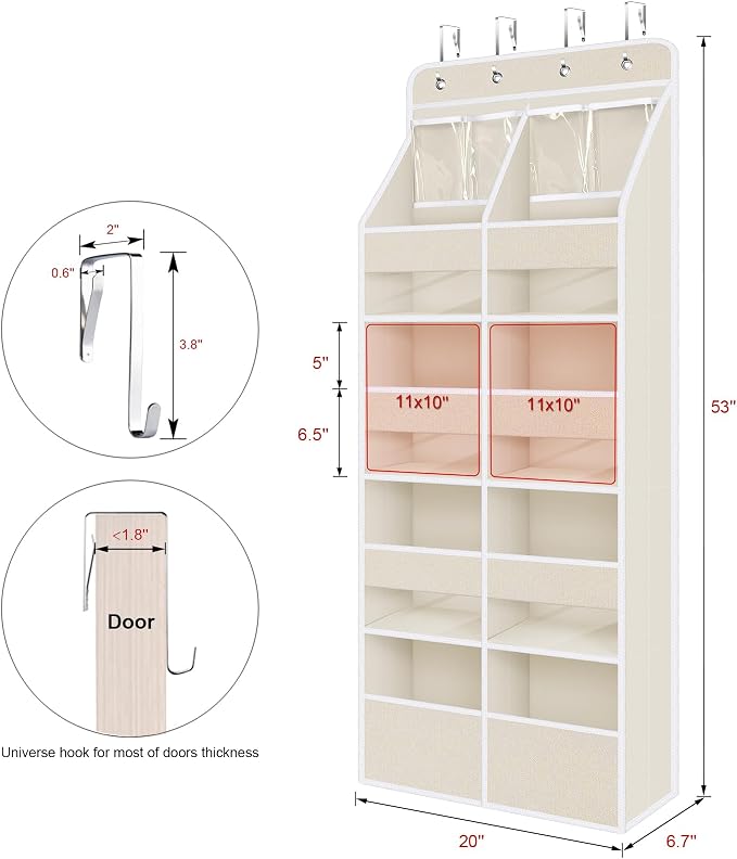 Univivi Upgraded Over Door Organizer for Baby Stuff, Beige Pattern, 5-Shelf - Image 3