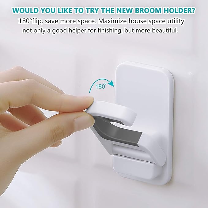 2 Pack Mop Broom Holder for Bathroom Kitchen Office (White) - Image 3