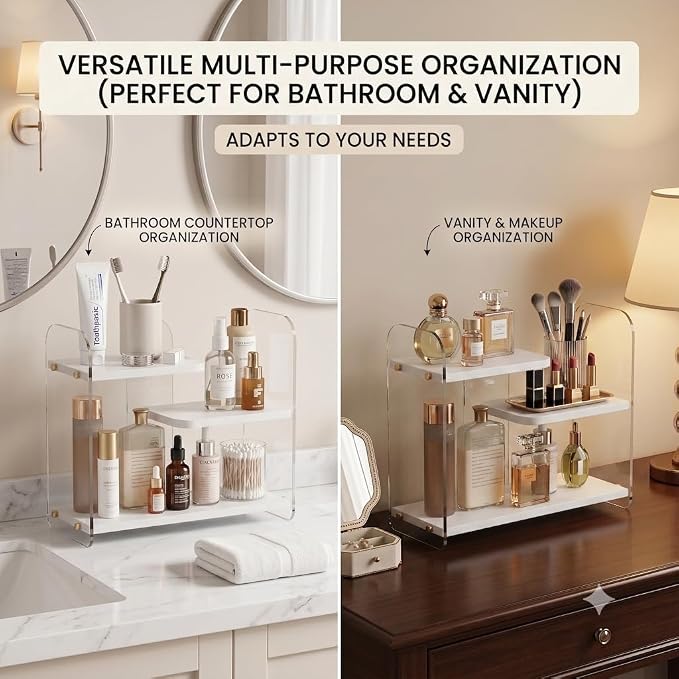 3-Tier Acrylic & Wood Bathroom Vanity Countertop Organizer Shelf - Image 8