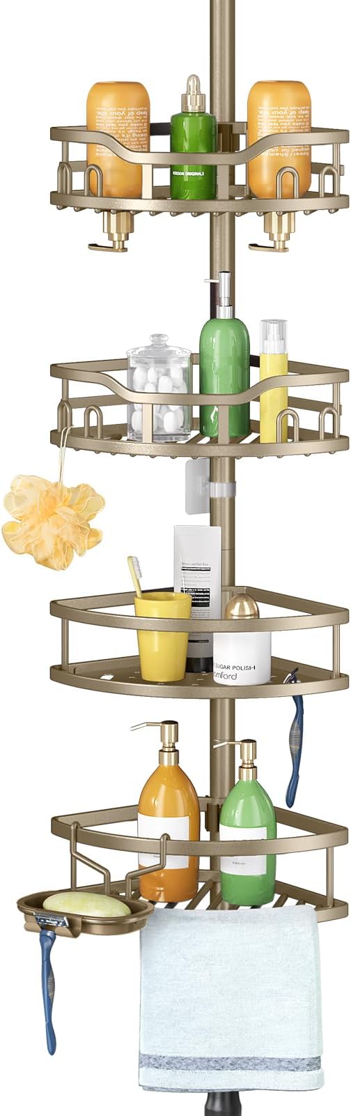 HAMITOR Shower Caddy Corner Tension Pole Adjustable No-Drill Bathroom Shelf by HAMITOR