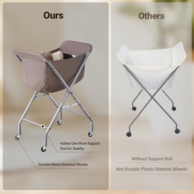 ELYKEN Laundry Basket with Wheels, Collapsible Laundry Hamper, Camel Brown - Image 9