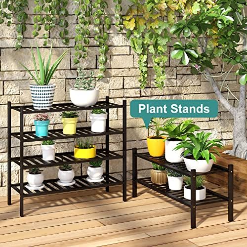viewcare 4-Tier Black Bamboo Shoe Rack for Entryway, Stackable | Foldable | Natural, Shoe Organizer for Hallway Closet, Free Standing Shoe Racks for Indoor Outdoor - Image 6
