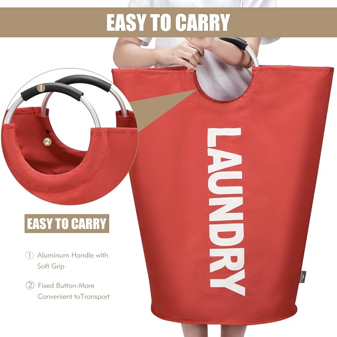 DOKEHOM 90L Large Laundry Basket Bag, Collapsible Tall Hamper, Red - Image 4