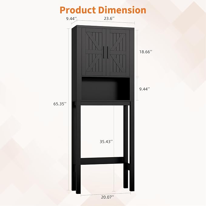 GarveeTech Over the Toilet Cabinet, Double Door Bathroom Storage Organizer, Toilet Rack with Open Storage Shelf, FreeStanding Toilet Shelf Space Saver, for Bathroom, Restroom, Laundry - Image 2