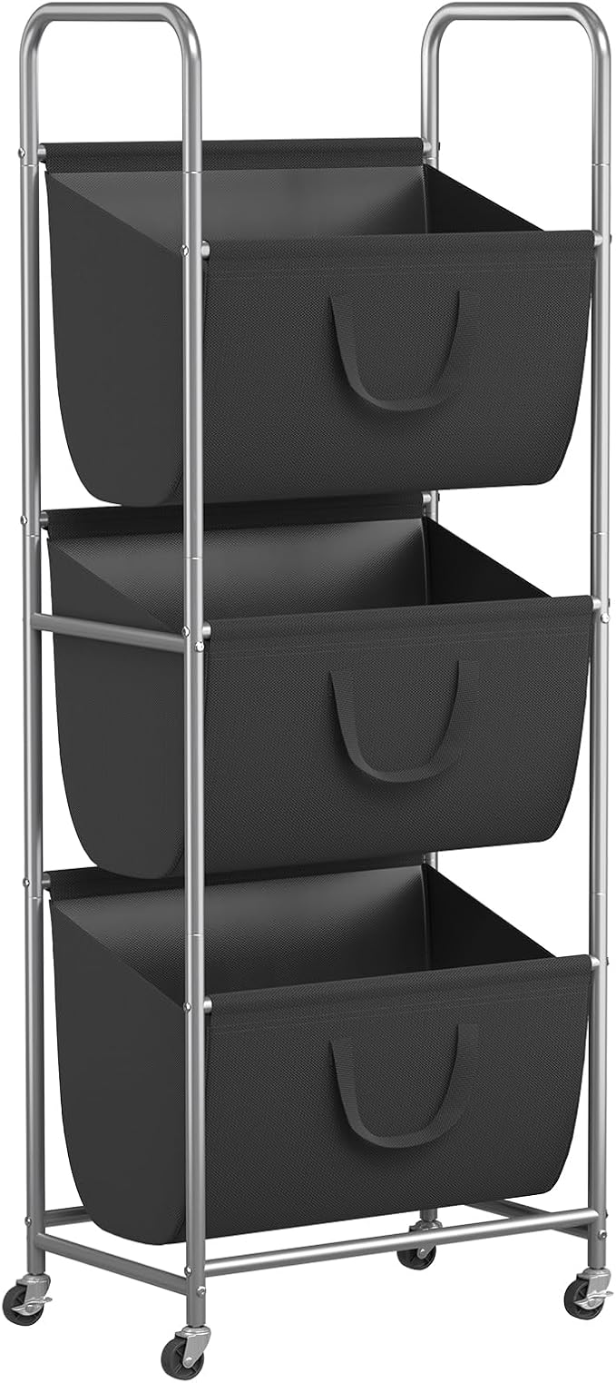 ELYKEN 3-Tier Vertical Rolling Laundry Hamper with Wheels & Removable Bags by ELYKEN