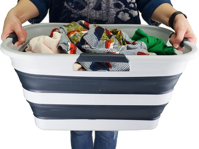 SAMMART 30L(8 gallon) Collapsible Plastic Laundry Basket - Foldable Pop Up Storage Container/Organizer - Space Saving Hamper/Basket - Water Capacity 24L(6.3 gallon) (1, Grey/Slate Grey) - Image 7