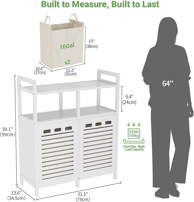 Homykic Tilt Out Laundry Hamper Cabinet, Bamboo Laundry Organizer, White - Image 7