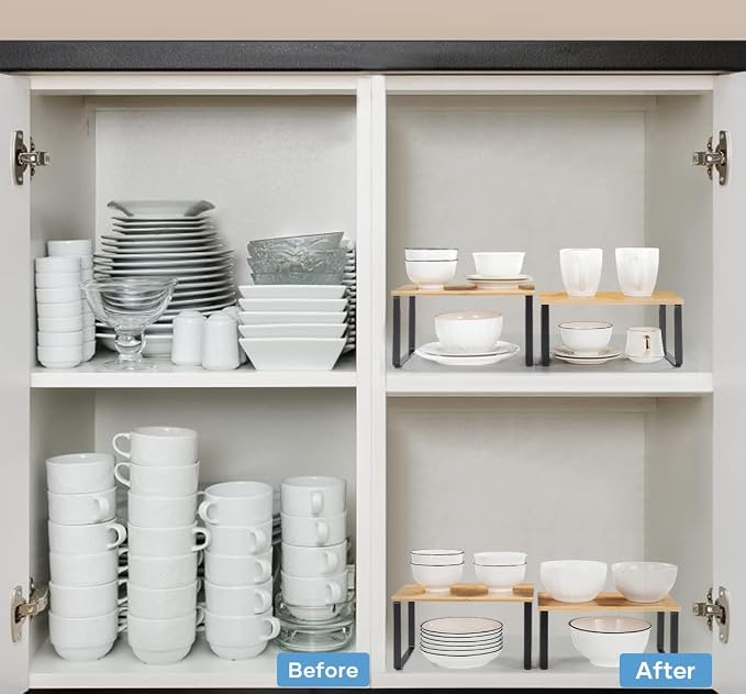 NEX Bamboo Cabinet Organizer Shelf, Kitchen Counter Shelves Set of 4 - Image 4