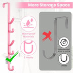 Kaiferty Over the Door Hooks, Metal Door Hooks for Hanging, Over the Door Purse Organizer for Coat Hanger, Back of Shower Door for Hanging Towel Rack Clothes, Hat, Bathroom, Closet (Pink-3Packs) - Image 2
