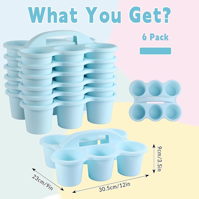 6 Pack Classroom Caddy Organizer with Handle, 6 Compartments, Light Blue - Image 2