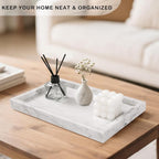 Marble Bathroom Tray for Countertop & Home Decor, Natural Decorative Marble Tray for Jewelry & Perfume Organizer, Luxury Stone Vanity Trays for Dresser, Kitchen Counter, 12" x 8", White - Image 5