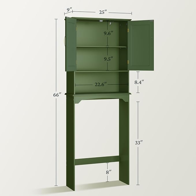 Yaheetech Over the Toilet Storage Cabinet, Bathroom Organizer, Green - Image 3