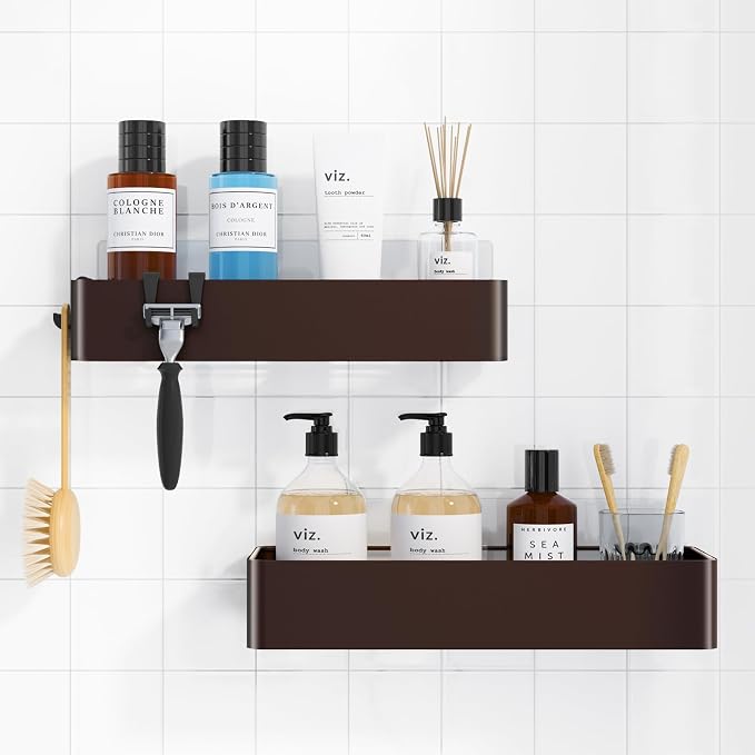 Kitsure Shower Caddy Adhesive, Stylish Shower Organizer, Large, Brown by Kitsure