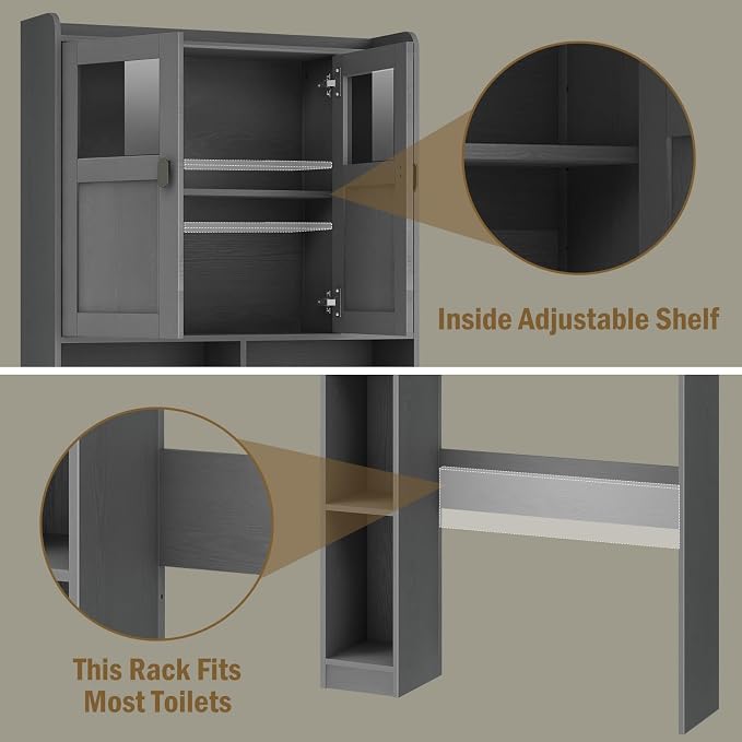 Vabches Over The Toilet Storage Cabinet with Doors and Shelf, Natural Grey - Image 7