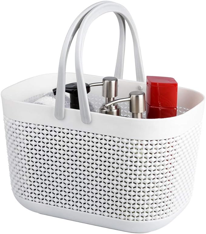 Plastic Portable Shower Caddy Basket, Storage Organizer with Handle, White by UUJOLY