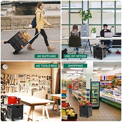 Foldable Utility Cart Folding Portable Rolling Crate with Magnetic Extended Lid,360°Rotate Wheels,176LBS Load Capacity,Heavy Duty Durable Dolly Cart for Teacher Tourist Shopping Office Outdoor - Image 5