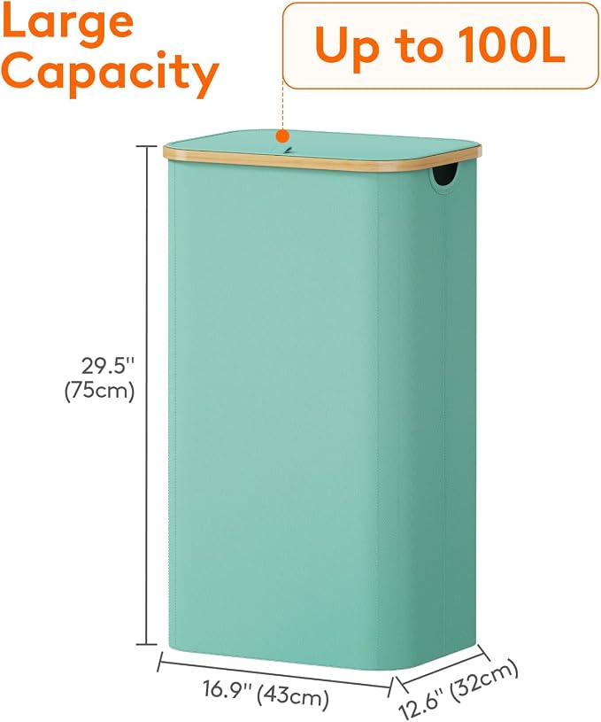 Lifewit 105L Large Laundry Basket with Lid, Removable Bags, Sage Green - Image 4