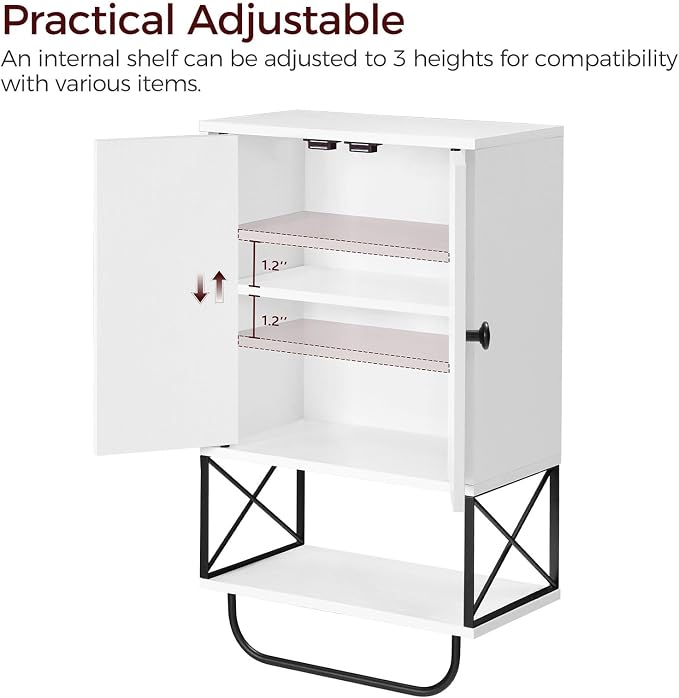 MAHANCRIS Bathroom Wall Cabinet with 2 Door and Adjustable Shelf, Farmhouse Medicine Cabinet with Towel Rack, 3-Tier Wall Mounted Storage Cabinet Over The Toilet for Bathroom Laundry Room, White - Image 6