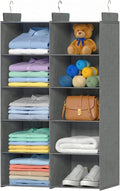 5 Tier Hanging Closet Organizer, Dual Row Wardrobe Storage with Hooks, Grey | 158.3L Extra-Large Closet Storage, Strong Hooks & Thick Fabric Hold Heavy Garments, Foldable Design Saves Closet Space. by ALLTIDYUP