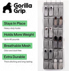 GORILLA GRIP Over the Door Shoe Organizer, 24 Large Pockets, Gray | Breathable Mesh Pocket, Space Saving Hanging Storage Holder, Closet Rack Hanger for Shoes, Pantry and Bathroom Accessories - Image 2
