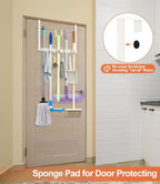 Broom Holder Over The Door with 4 Over Door Hook, Drilling Free Mop - White - Image 3