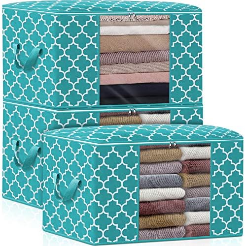 Storage Bags 100L 3Pack Clothes Organization and Storage Containers | Large Blanketfor Bedding, Comforters, Foldable Organizer with Reinforced Handle, Clear Window, Sturdy Zippers, Green by WiseLife