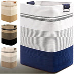 Laundry Hamper, 95L Tall Laundry Basket with Leather Handles, Rectangle Large Clothes Hamper for Organizing, Cotton Woven Laundry Baskets Storage Hampers for Bedroom, Nursery, Living Room by Degeyoyo