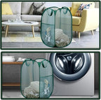 Pop Up Laundry Hamper, Reinforced Mesh Laundry Basket, Folding Clothes Storage Bin for Home, Dorm, Apartments, Travel (Green, Vertical) - Image 5