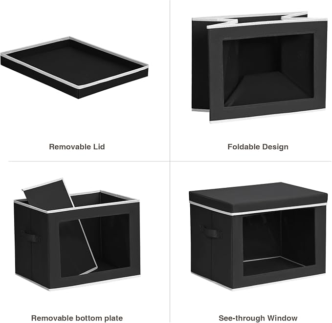 Homsorout Stackable Storage Bins with Lids - Large Decorative Basket with Lids, Fabric Foldable Closet Organizer Bins, Shelf Organizer for Living Room, Dorm, 5 Pack, Black - Image 7