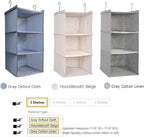 Hanging Closet Organizer 3-Tier, Oxford Wardrobe Storage, Beige Houndstooth | Easy-mount foldable design holds clothes, handbags, shoes & accessories; washable Oxford fabric, sturdy and space-saving. - Image 8