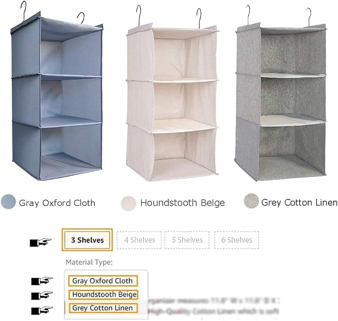 Hanging Closet Organizer 3-Tier, Oxford Wardrobe Storage, Beige Houndstooth | Easy-mount foldable design holds clothes, handbags, shoes & accessories; washable Oxford fabric, sturdy and space-saving. - Image 8