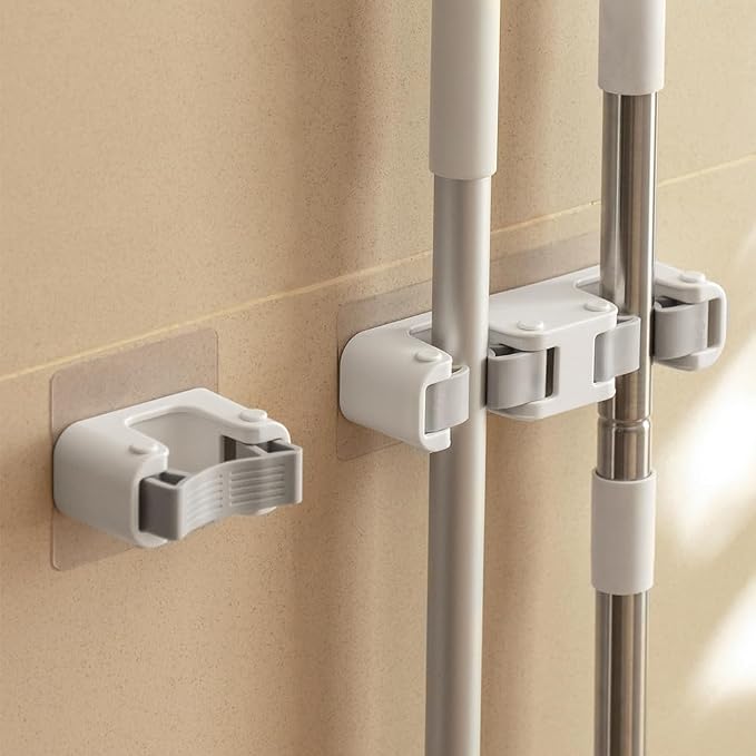 Broom Holder Wall Mount Self Adhesive, No-Drill Mop Grip Single Clip - Image 2