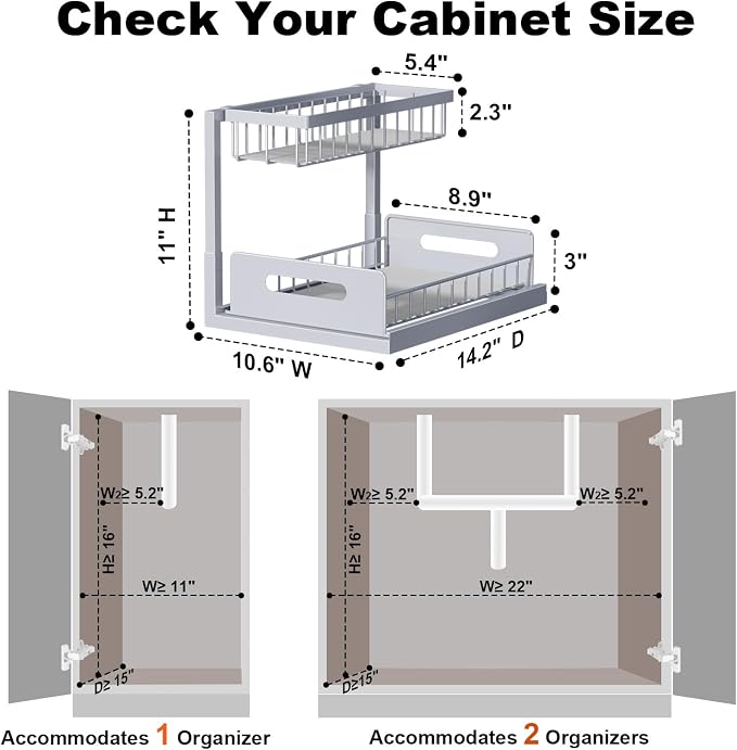 REALINN Under Sink Organizer, L-Shaped 2 Tier Pull Out Cabinet Organizer - Image 2